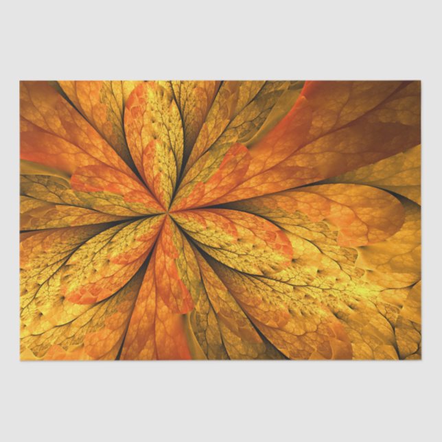 Papel De Seda Autumn Plant, Modern Abstrato Fractal Art Leaf (Frente )
