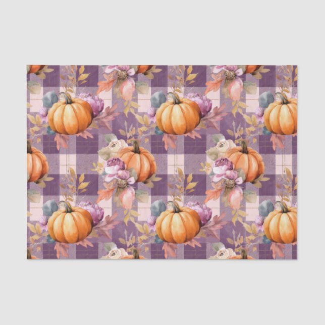 Papel De Seda Autumn Pumpkins and Flowers Fall Pattern Decoupage (Frente )