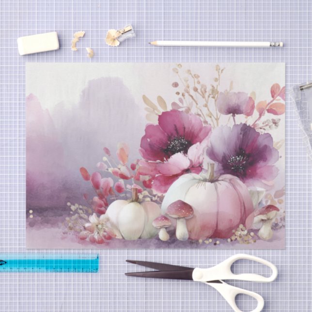 Papel De Seda Autumn Pumpkins and Flowers Fall Pattern Decoupage (Arte )