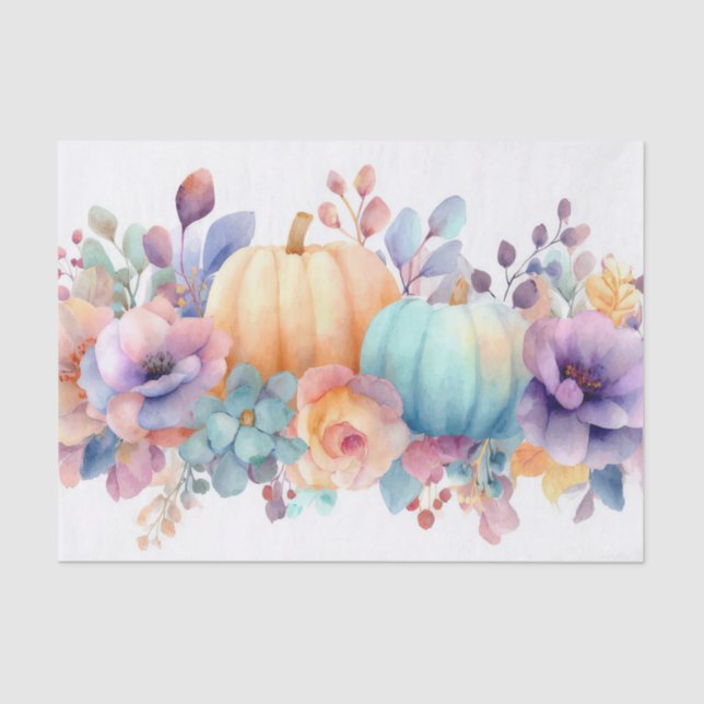 Papel De Seda Autumn Pumpkins and Flowers Fall Pattern Decoupage (Frente )