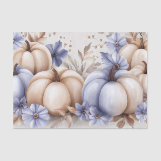 Papel De Seda Autumn Pumpkins and Flowers Fall Pattern Decoupage (Frente )