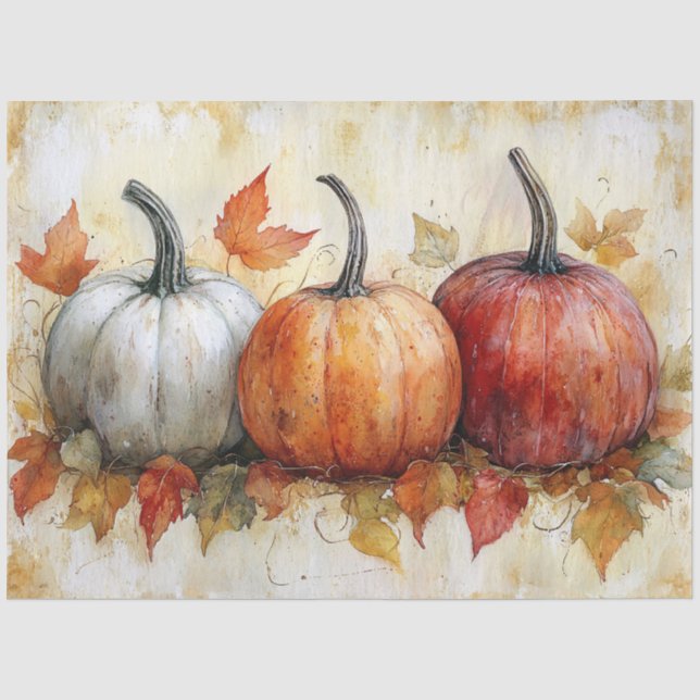 Papel De Seda Autumn Pumpkins com Folha de Folhas (Frente )