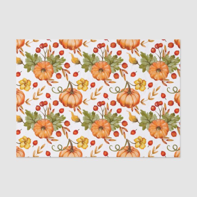 Papel De Seda Autumn Pumpkins, Red Berries e Folhas (Frente )