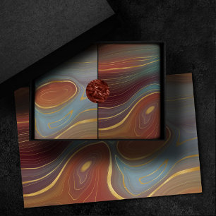 Papel De Seda Autumn Strata Terra Cotta Teal e Agate Dourado