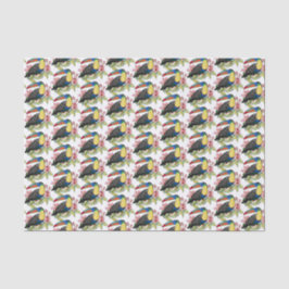 Papel De Seda Ave De Toucador De Aquarela Com Flores