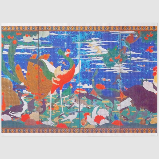 Papel De Seda Aves, Animais e Plantas Flores (Esquerda) Jacuchu (Frente )