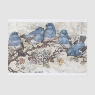 Papel De Seda Aves Azuis