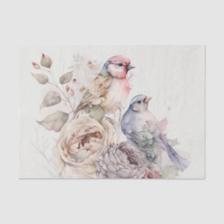 Papel De Seda Aves chiques e flores