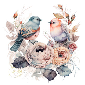 Papel De Seda Aves chiques e flores