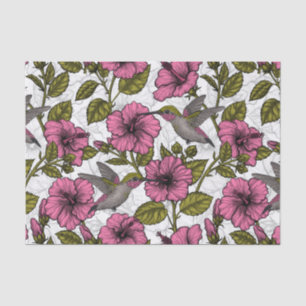 Papel De Seda Aves de capoeira e flores de hibisco rosa