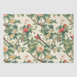 Papel De Seda Aves de Flores Tropicais Coloridas