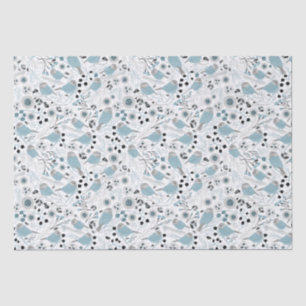 Papel De Seda Aves de frango Cinza azul-esbranquiçada Flores de