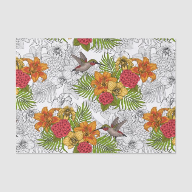 Papel De Seda Aves e buquês tropicais (Frente )