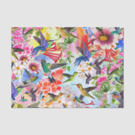 Papel De Seda Aves e flores