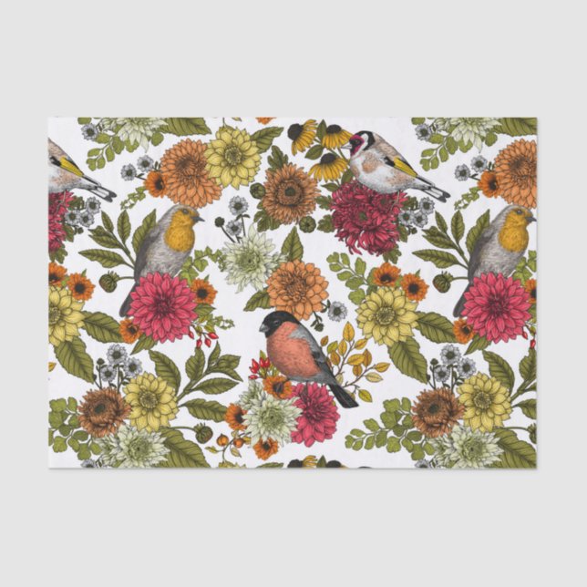 Papel De Seda Aves e flores do jardim 1 (Frente )