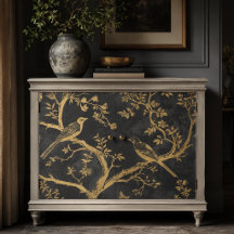 Aves Elegantes em Preto e Dourado Decoupage