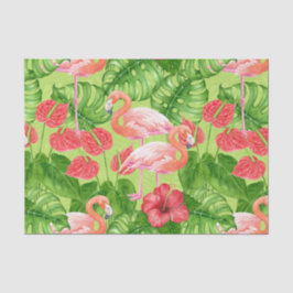 Papel De Seda Aves Flamingo e plantas tropicais