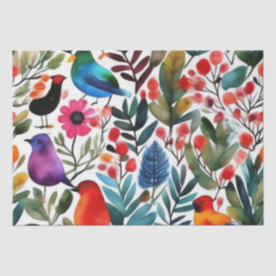 Papel De Seda Aves florais coloridas