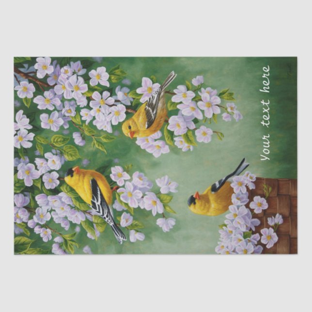 Papel De Seda Aves Goldfinch e Flores de Flor de Maçã (Frente )