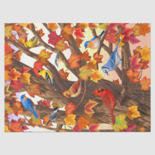 Papel De Seda Aves na Árvore Mapeada do outono