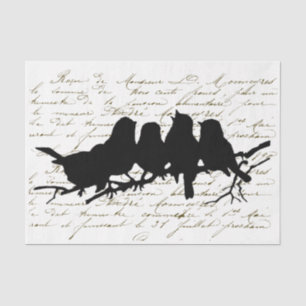 Papel De Seda Aves no Branch Black Silhouette Decoupage Francês