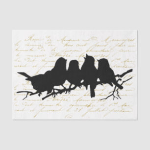 Papel De Seda Aves no Branch Black Silhouette Decoupage Francês