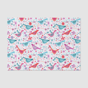 Papel De Seda Aves numa Aquarela de Jardim