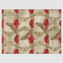 Papel De Seda Aves Ouros e Decoupage Floral Vermelha