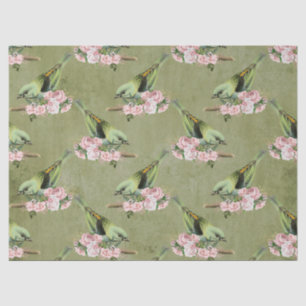 Papel De Seda Aves Verdes e Decoupage Floral Rosa