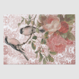 Papel De Seda Aves Vintage e Chiques Rosas
