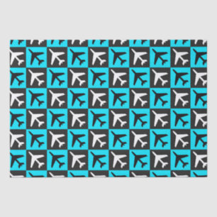 Papel De Seda Avião de Jatos de Aviação Negra Geométrico Azul