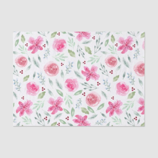 Papel De Seda Azaleas e Rosas de Aquarela (Frente )