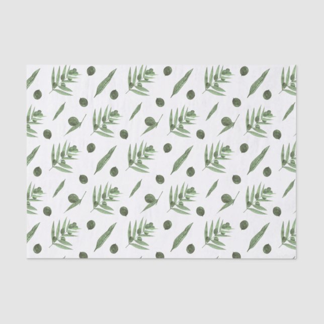 Papel De Seda Azeitonas verdes e ramos de oliveira (Frente )