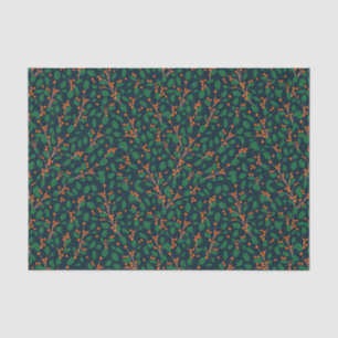 Papel De Seda Azevinho de Natal Verde Botânico Azul-Marinho