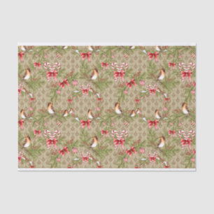 Papel De Seda Azevinho dos ramos do pinho do pássaro do Natal d