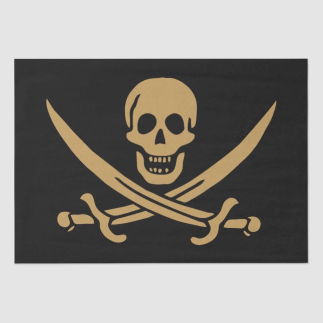 Papel De Seda Aztec Dourado Crânio e Cutlass Pirata Calico Jack (Frente )