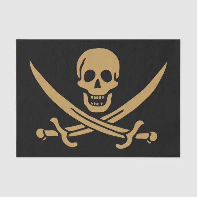 Papel De Seda Aztec Dourado Crânio e Cutlass Pirata Calico Jack (Frente )