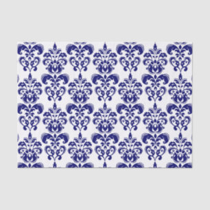 Papel De Seda Azuis marinhos, cor damasco branca 2 do vintage