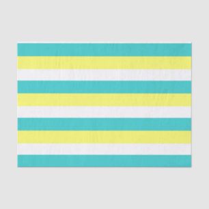 Papel De Seda Azul-aqua, amarelo-limão e riscas brancas