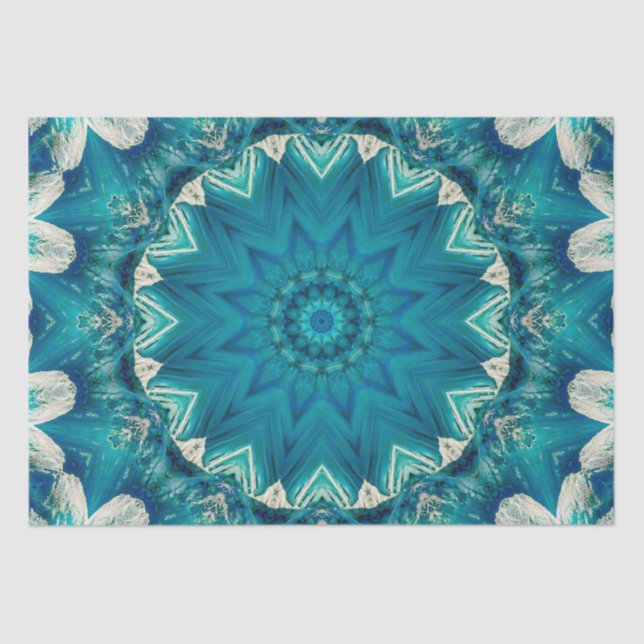 Papel De Seda Azul Aqua Mandala Rosette Retro Hippie (Frente )