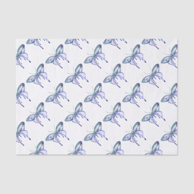 Papel De Seda Azul-aquarela Borboleta-roxa (Frente )