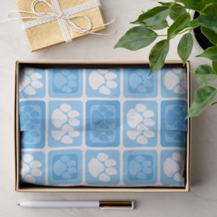 Papel De Seda Azul Bebê Claro & Branco Impressão de Pata Repetid