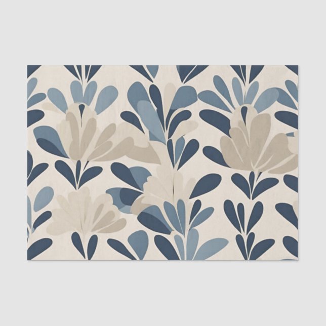 Papel De Seda Azul bege Meio século moderno floral (Frente )