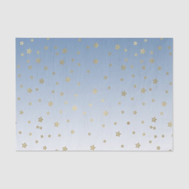 Papel De Seda Azul Branco Dourado Estrelas Aniversário (Frente )