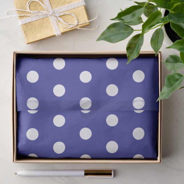PAPEL DE SEDA AZUL BRANCO PONTO POLKA PERSONALIZADO SIMPLES COM  (Presente)