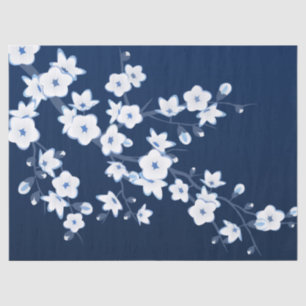 Papel De Seda Azul-cereja-flor-branco