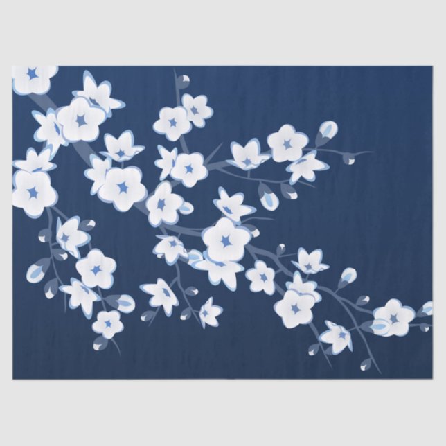 Papel De Seda Azul-cereja-flor-branco (Frente )