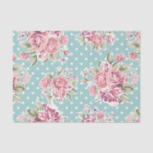Papel De Seda Azul, chique, branco das bolinhas, rosa floral,