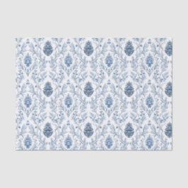 Papel De Seda Azul Claro e Damasco Branco com Pinhas