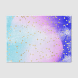 Papel De Seda Azul Claro, Rosa, Aquarela Roxa e Estrelas Dourada